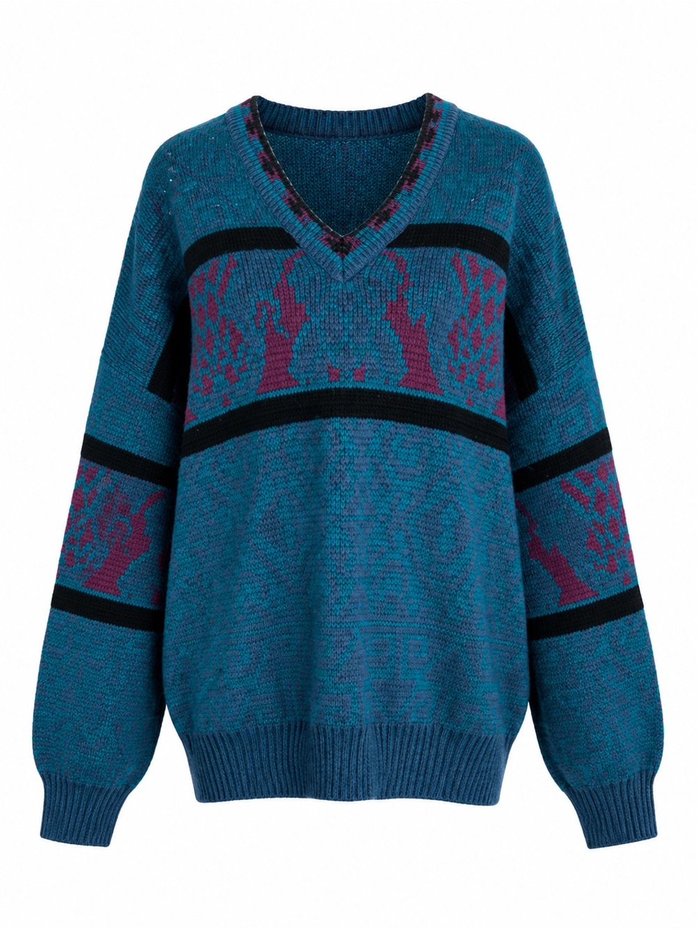VTG 90s Saturdays Acrylic Knit Grandpa Sweater Men's L Teal Abstract Geometric